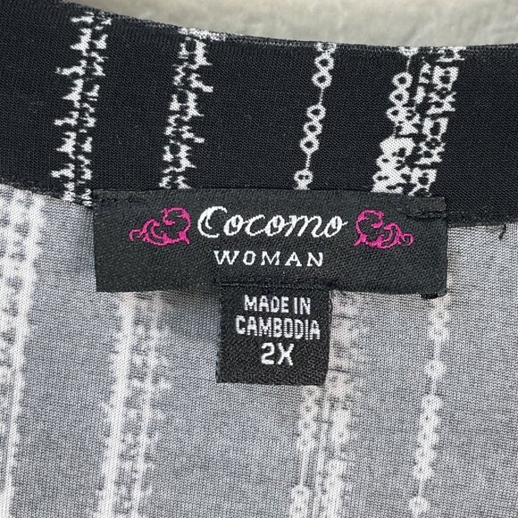 Cocomo Woman Plus 2X Black White Striped Tunic Blouse Stretch Roll Tab Sleeve - Picture 3 of 10